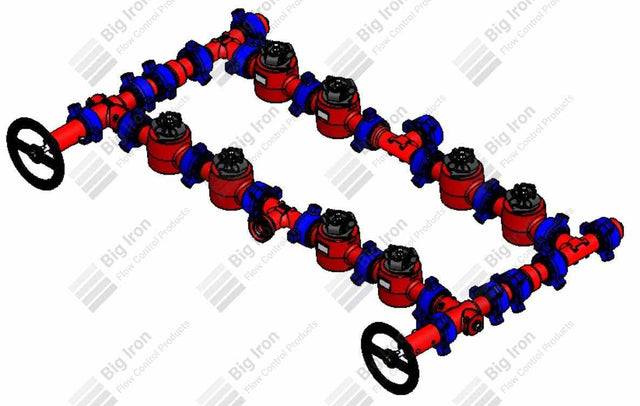 Manifold 2” Fig 1502 8 Plug Valve Single Stage W/2 Adjustables 15000 Psi Std Service